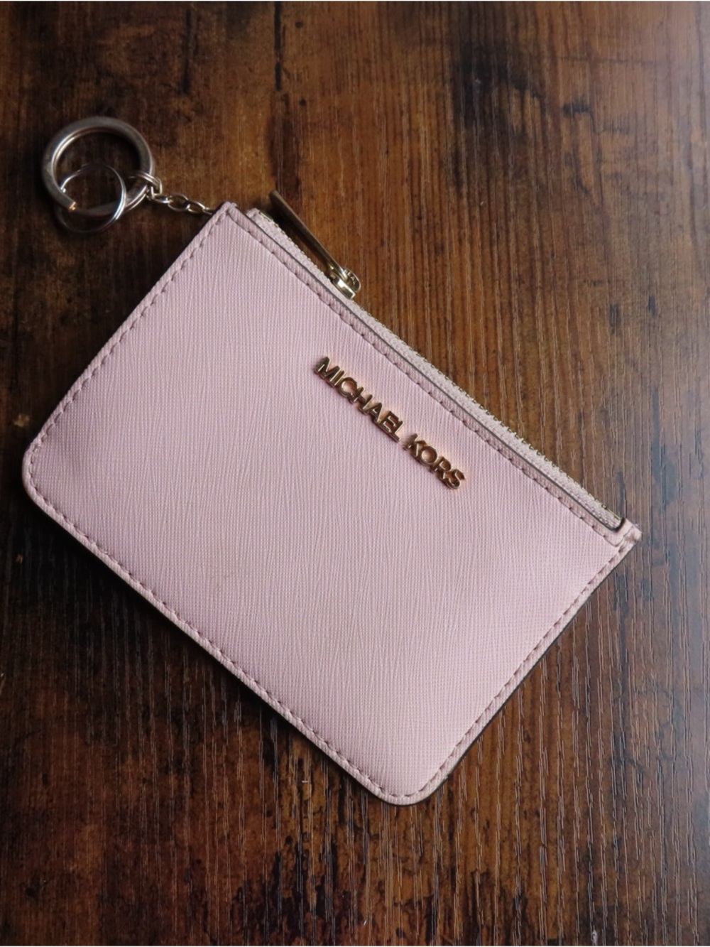 Michael Kors Pink Saffiano Leather Key & Card Holder with Gold Logo